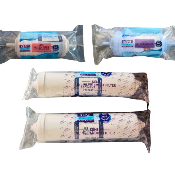 Kent Sediment Filter, Carbon filter, Hollow Fiber Membrane and Post Carbon Filter for RO